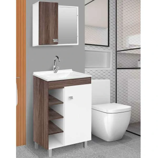 Armario - Conjunto para Banheiro - Sophia Com Pés - 60cm - Amendoa/Branco - Fabribam — Gabinetes e Cubas