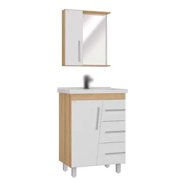 Armário para Banheiro Fabribam Syrius 62cm com Pés Amêndoa/Branco — Gabinetes e Cubas
