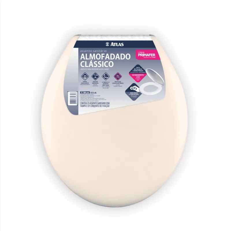Assento Atlas Almofadado Oval Classic Bege — Assento Sanitario